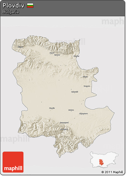 Shaded Relief 3D Map of Plovdiv, single color outside