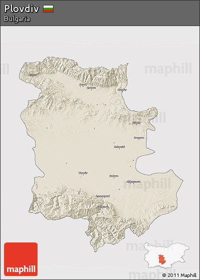 Shaded Relief 3D Map of Plovdiv, single color outside