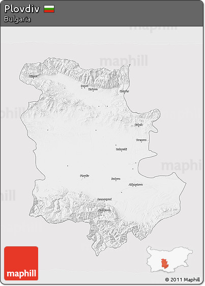 Silver Style 3D Map of Plovdiv, single color outside