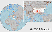 Gray Location Map of Plovdiv, highlighted country, hill shading