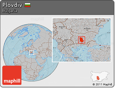 Gray Location Map of Plovdiv, hill shading