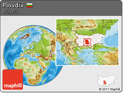 Physical Location Map of Plovdiv, highlighted country