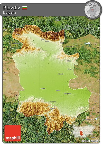 Physical Map of Plovdiv, satellite outside