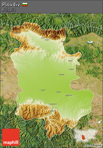 Physical Map of Plovdiv, satellite outside