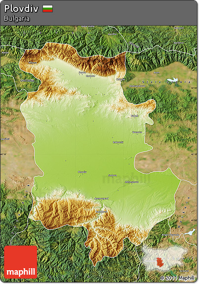 Physical Map of Plovdiv, satellite outside