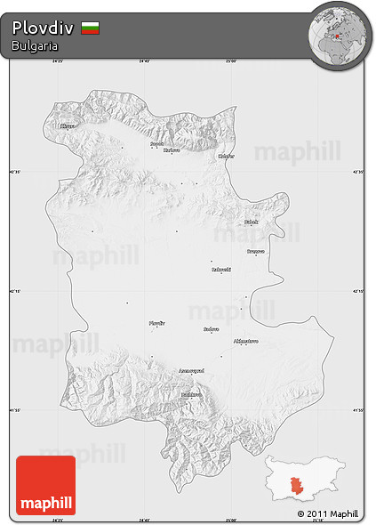 Silver Style Map of Plovdiv, single color outside