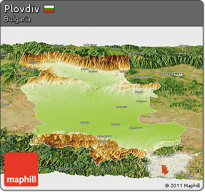 Physical Panoramic Map of Plovdiv, satellite outside