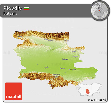 Physical Panoramic Map of Plovdiv, single color outside