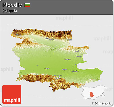 Physical Panoramic Map of Plovdiv, single color outside