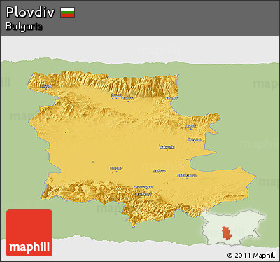 Savanna Style Panoramic Map of Plovdiv, single color outside