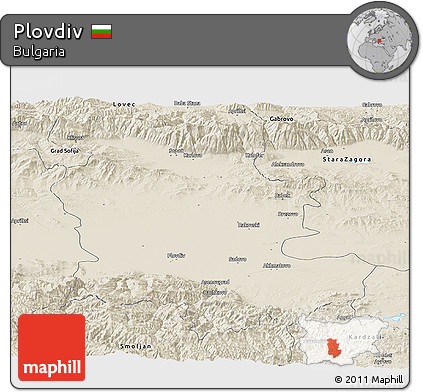 Shaded Relief Panoramic Map of Plovdiv