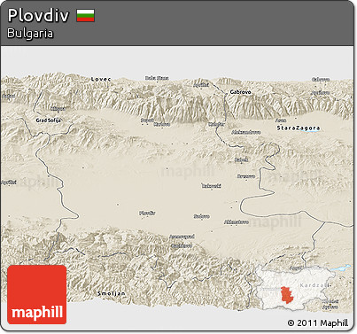Shaded Relief Panoramic Map of Plovdiv