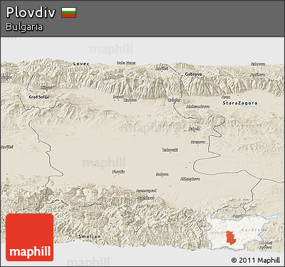 Shaded Relief Panoramic Map of Plovdiv