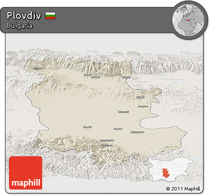 Shaded Relief Panoramic Map of Plovdiv, lighten