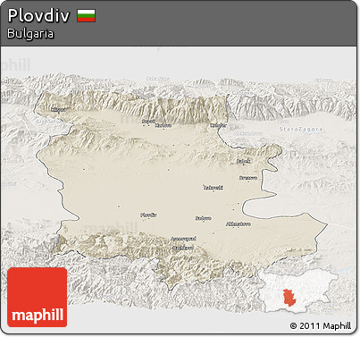 Shaded Relief Panoramic Map of Plovdiv, lighten