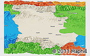 Shaded Relief Panoramic Map of Plovdiv, political outside