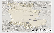 Shaded Relief Panoramic Map of Plovdiv, semi-desaturated