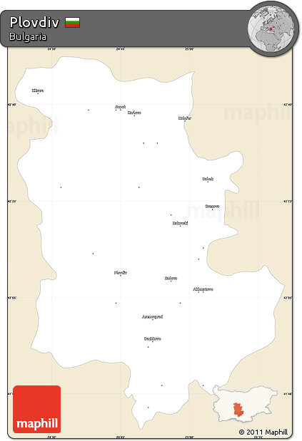 Classic Style Simple Map of Plovdiv, single color outside