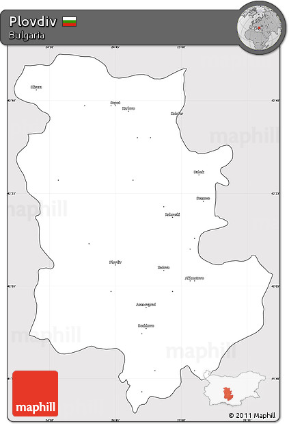 Silver Style Simple Map of Plovdiv, cropped outside