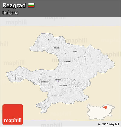 Classic Style 3D Map of Razgrad, single color outside