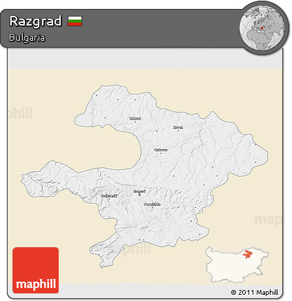 Classic Style 3D Map of Razgrad, single color outside