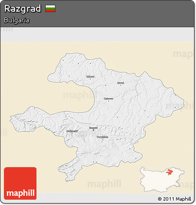 Classic Style 3D Map of Razgrad, single color outside