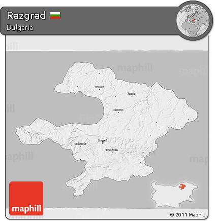 Gray 3D Map of Razgrad, single color outside