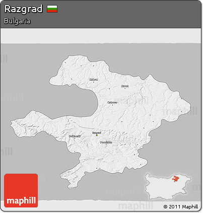 Gray 3D Map of Razgrad, single color outside