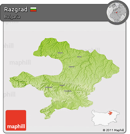 Physical 3D Map of Razgrad, cropped outside