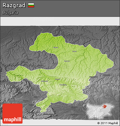 Physical 3D Map of Razgrad, darken, desaturated