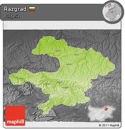 Physical 3D Map of Razgrad, darken, desaturated
