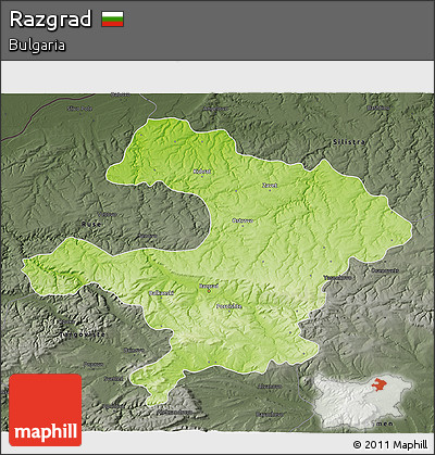 Physical 3D Map of Razgrad, darken, semi-desaturated