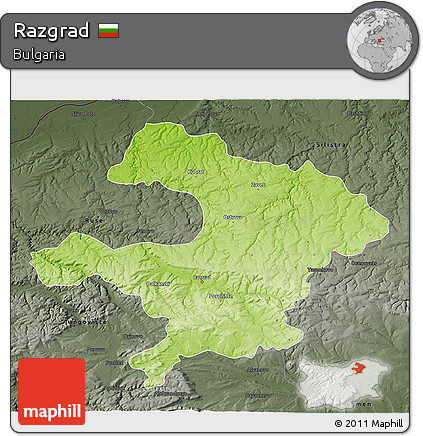 Physical 3D Map of Razgrad, darken, semi-desaturated
