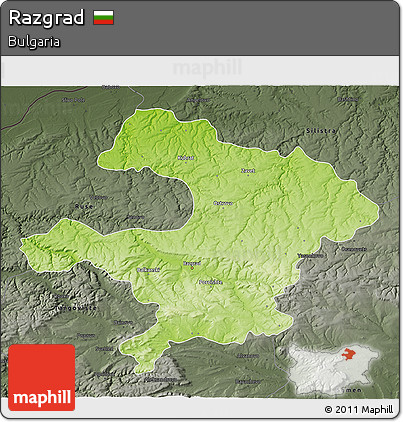 Physical 3D Map of Razgrad, darken, semi-desaturated