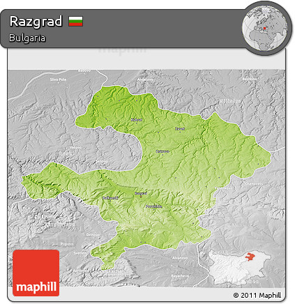 Physical 3D Map of Razgrad, lighten, desaturated