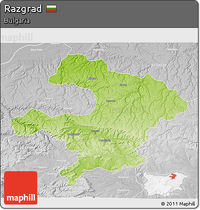 Physical 3D Map of Razgrad, lighten, desaturated