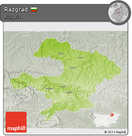Physical 3D Map of Razgrad, lighten, semi-desaturated