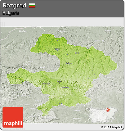 Physical 3D Map of Razgrad, lighten, semi-desaturated