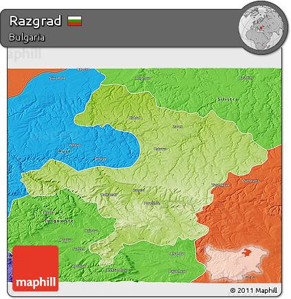 Physical 3D Map of Razgrad, political outside