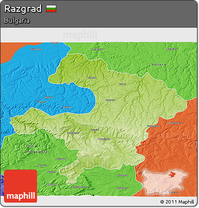 Physical 3D Map of Razgrad, political outside