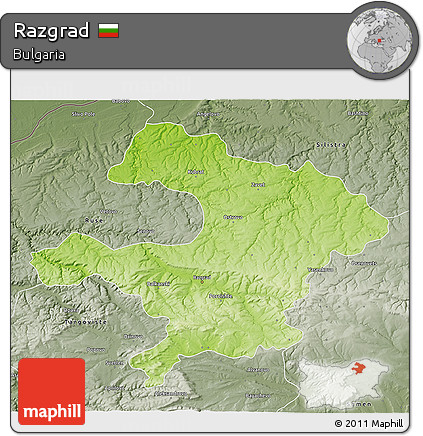 Physical 3D Map of Razgrad, semi-desaturated