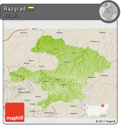 Physical 3D Map of Razgrad, shaded relief outside