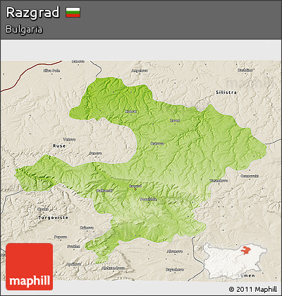 Physical 3D Map of Razgrad, shaded relief outside