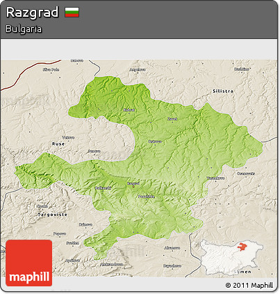Physical 3D Map of Razgrad, shaded relief outside