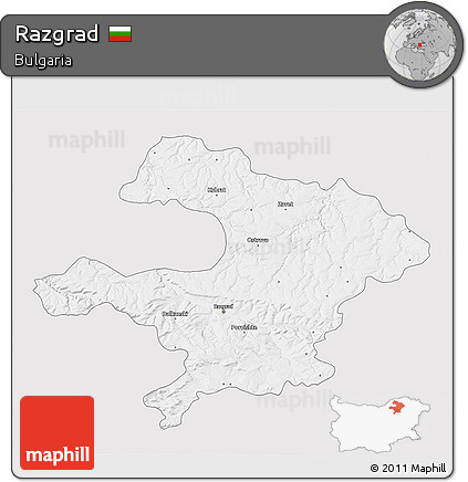 Silver Style 3D Map of Razgrad, single color outside