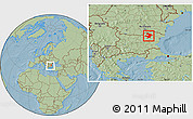 Savanna Style Location Map of Razgrad, within the entire country, hill shading