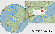 Savanna Style Location Map of Razgrad, highlighted country, within the entire country, hill shading