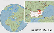 Savanna Style Location Map of Razgrad, highlighted country, hill shading
