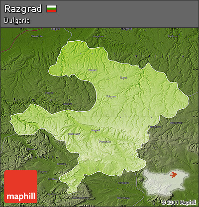 Physical Map of Razgrad, darken
