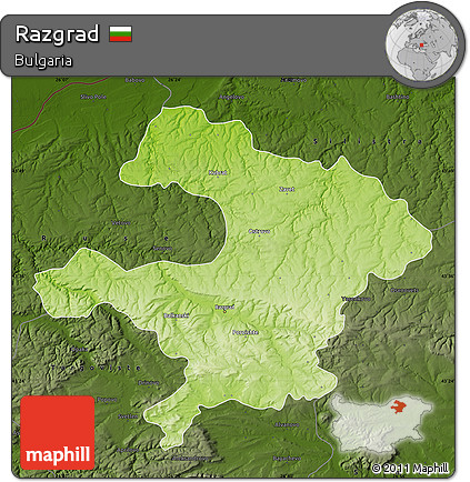 Physical Map of Razgrad, darken